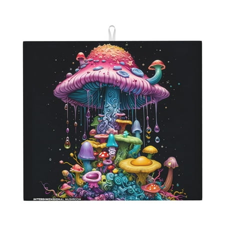 

Dish Drying Mats for Kitchen Counter - Colorful Mushroom 16x18In Anti-Slip Absorbent Microfiber Drying Mat for Kitchen Counter Mat Dish Rack Mat with Hanging Loop