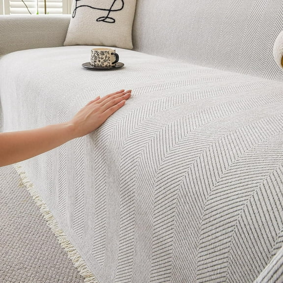 91"x150" Off White Couch Cover - Non Slip, Washable 3 Cushion Sofa Cover, Pet Furniture Protector for Living Room