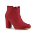 thumbnail image 1 of Unique Bargains Women's Ruffle Block High Heels Ankle Boots Red (Size 9.5), 1 of 8