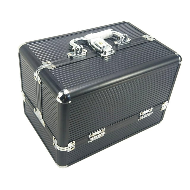 Estuche de maquillaje, caja de herramientas cosmética portátil, organizador de artículos de tocador, caja de almacenamiento de belleza, Mini maleta de negro