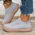 thumbnail image 4 of Women Breathable Knit Slip On Sneakers, Lace Up Walking Shoes, Lightweight Thick Platform Non Slip Comfort Casual Running Trainers Gray 6.5(38), 4 of 8