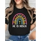 thumbnail image 1 of Women's "He Is Risen" Easter T-Shirt - Black Tee with Colorful Rainbow and Cross Design, Casual CrewCamisetas de verano para mujer, manga corta, cuello redondo, casual, lindo, con gráficos, camisetas, 1 of 6