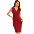 thumbnail image 1 of Vestido de oficina de trabajo para mujer, sin mangas, cuello en V, con cinturón, vestidos de lápiz Rojo S, 1 of 6