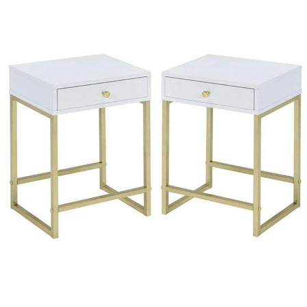 Home Square 2-Piece Furniture End Table Set in White and Brass
