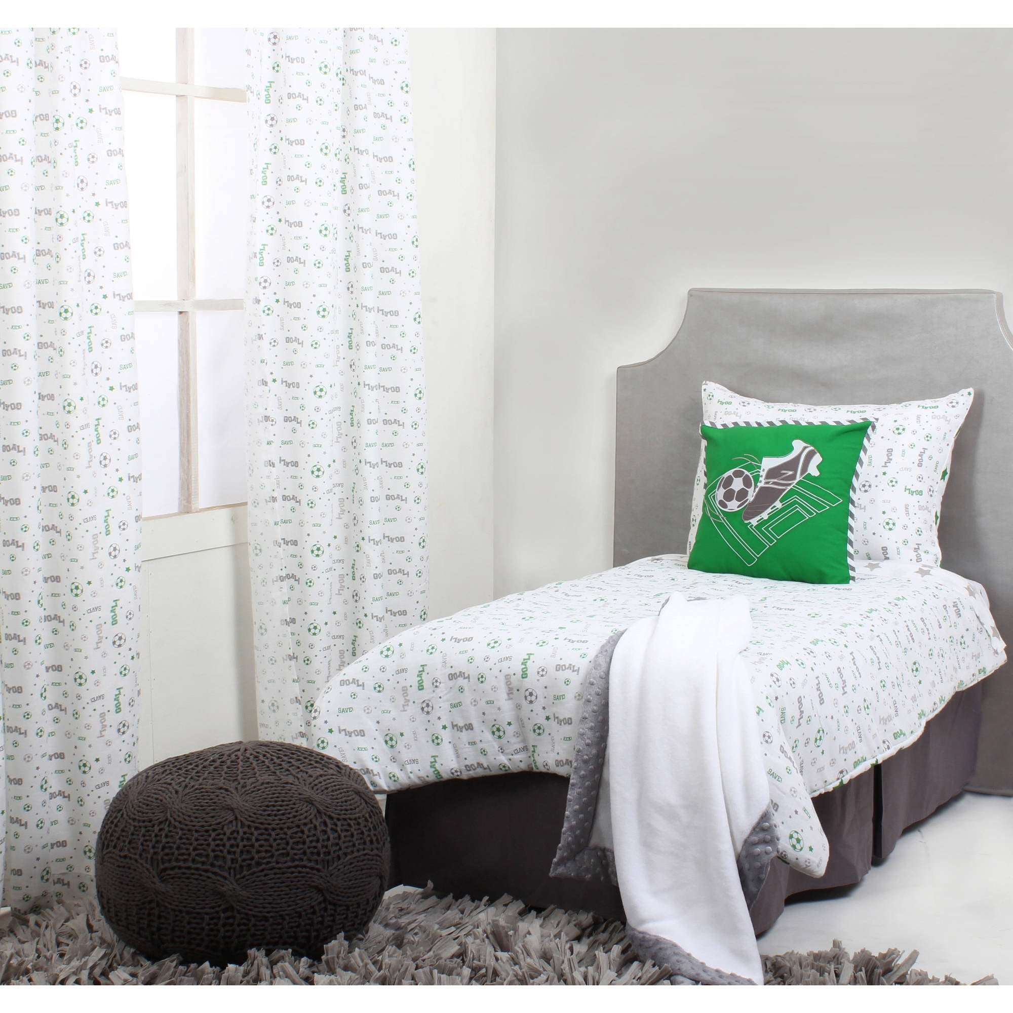 Bacati - Sports 100% Cotton breathable Muslin 3-Piece Toddler Bedding Sheet Set, Soccer Green/Grey
