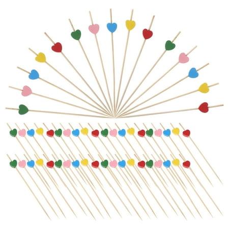 

WASHWEPE Heart Toothpicks Bamboo Wooden Appetizer Picks Assorted Color 100Pcs 4.5In