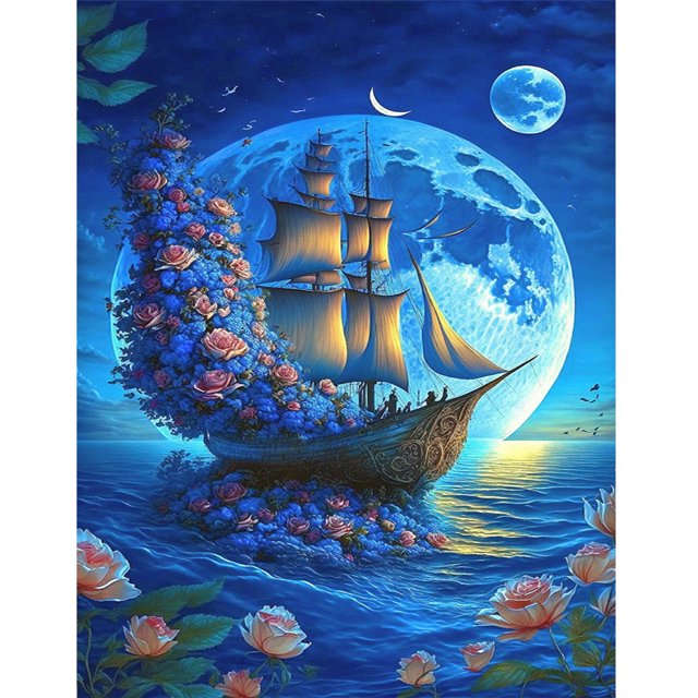 Cuadros Decorativos Kits de arte de diamantes de paisaje de playa lienzo de resina mosaico DIY 5D (Roseboat) Likrtyny embutido en tela