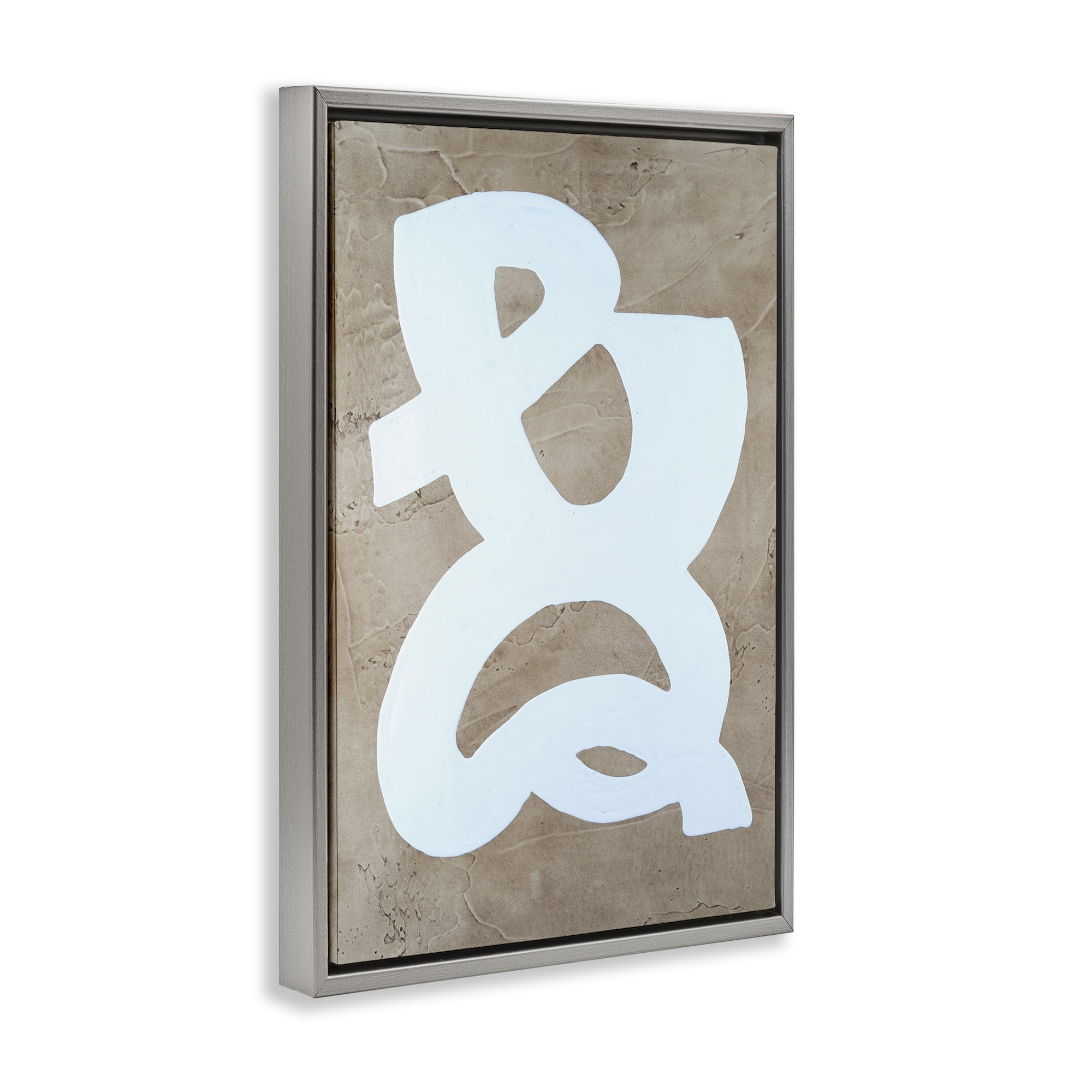 Stupell Industries Curving Form over Beige Abstract Painting Gray Floater Framed Canvas Art Print Wall Art, 21 x 31