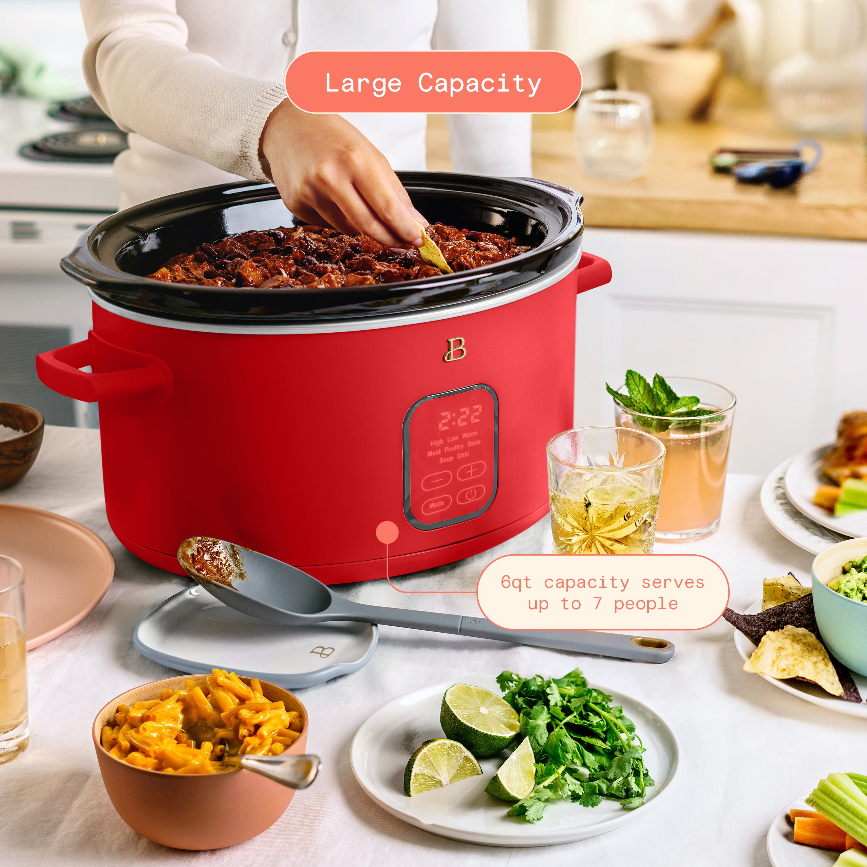 Beautiful 6 Qt Programmable Slow Cooker, Tomato Red by Drew Barrymore