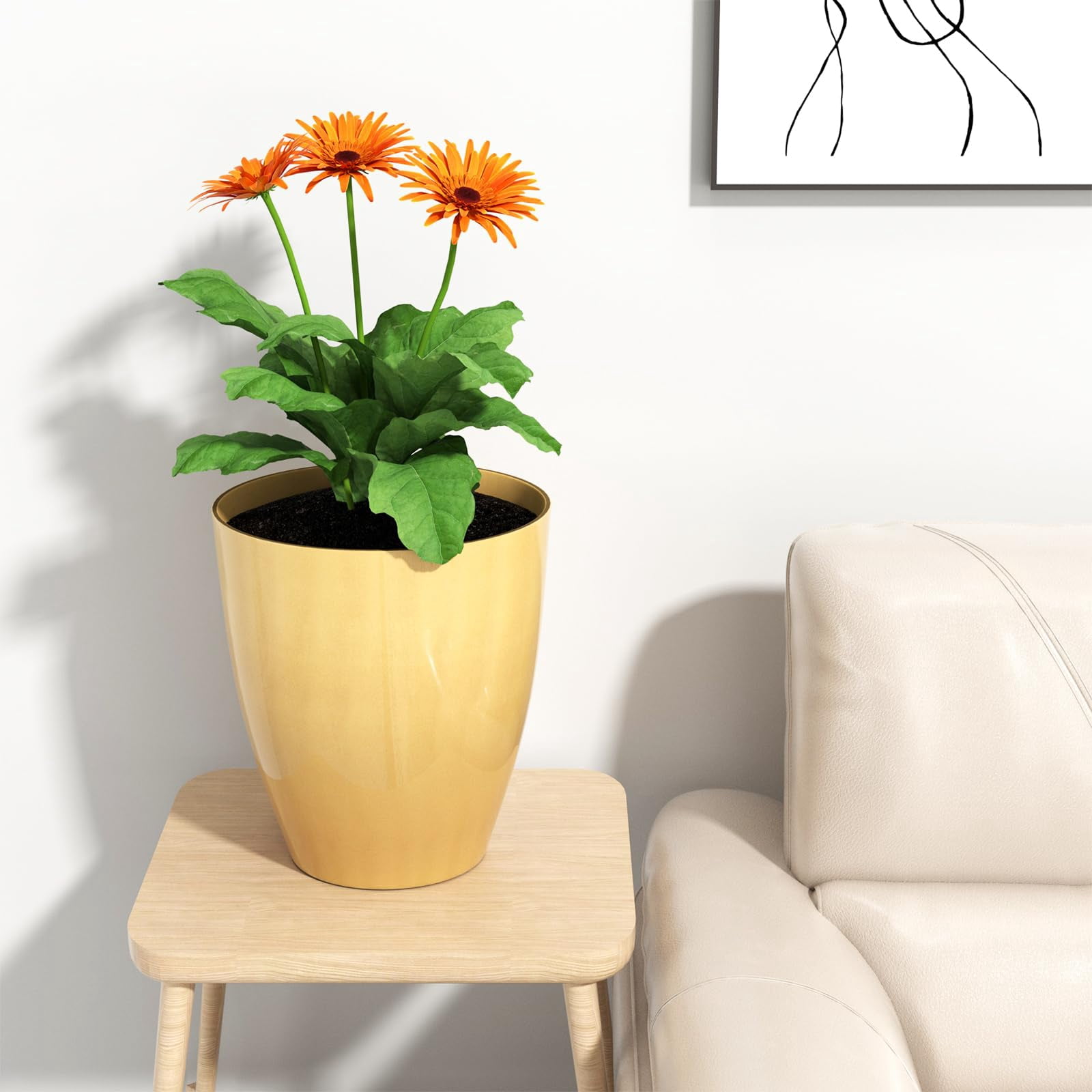 Plant Pots Set of 2 Pack,10 Inch Plant Pot for Indoor,Planter with Drainage Hole,Flower Pots Modern Round Planters for Outdoor Garden Home,Golden