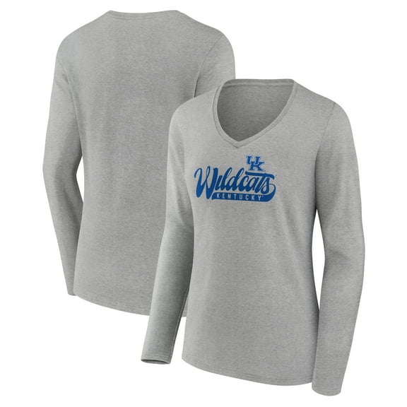 Women's Heathered Gray Kentucky Wildcats Speed Tested V-Neck Long Sleeve T-Shirt