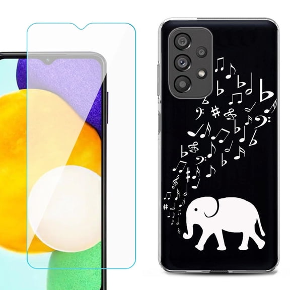 Slim-Fit Gel TPU Phone Case for Samsung Galaxy A23 5G, with Tempered Glass Screen Protector, by OneToughShield ® - Elephant Music