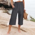 thumbnail image 2 of VBVC Women's Cotton Linen Capri Pants , Wide Leg Culottes Trousers For Women , Ladies' Summer Cropped Pants with Pockets, S-2XL, 2 of 7