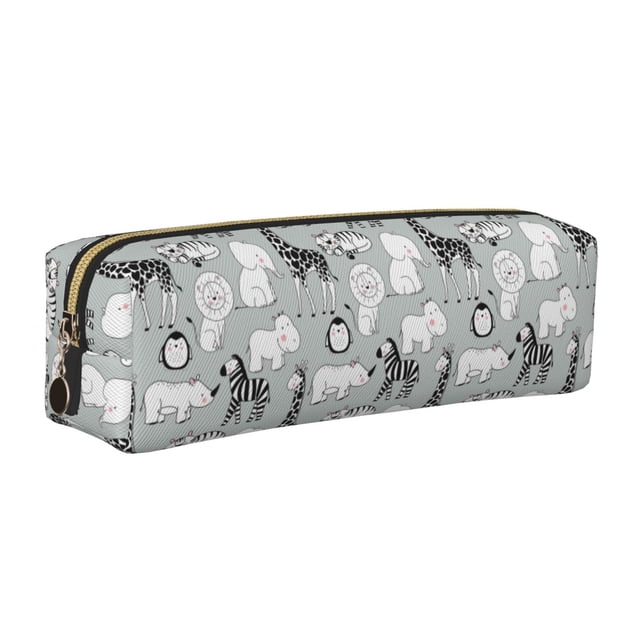 Fotbe African Animals Estuche para Lápices de Cuero con Estampado, Estuche con Cremallera Resistente, Organizador Compacto y Elegante para Papelería