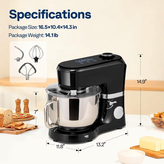 SPECSTAR Stand Mixer with Fermentation, One-Touch Presets Electric Dough Mixer with 6 Qt Bowl, Kitchen Standing Mixer for Baking, Cake with Flex Edge Beater, Bread Hook, Whisk, Black