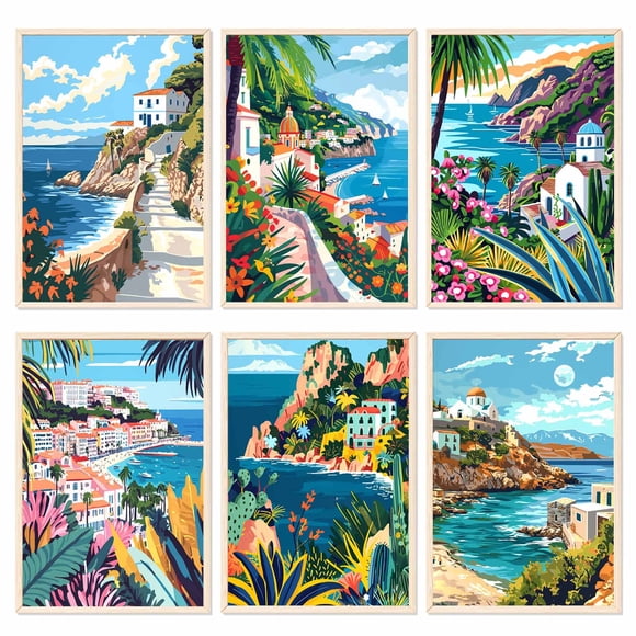 JYLMOOD 6pcs Paint by Numbers for Adults Kits, DIY Easy Painting by Numbers for Gift Home Wall Decoration 25x35cm(without Frame)