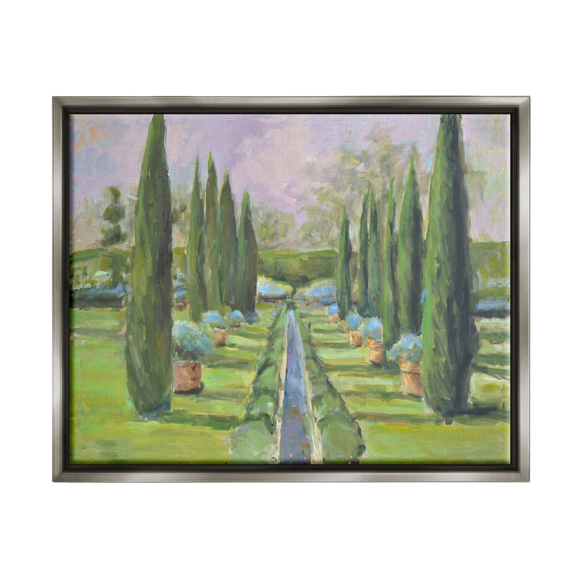 Stupell Industries Elegant Manicured Gardens Landscaped Topiary Greenery Painting Luster Gray Floating Framed Canvas Print Wall Art, Design by Allayn Stevens