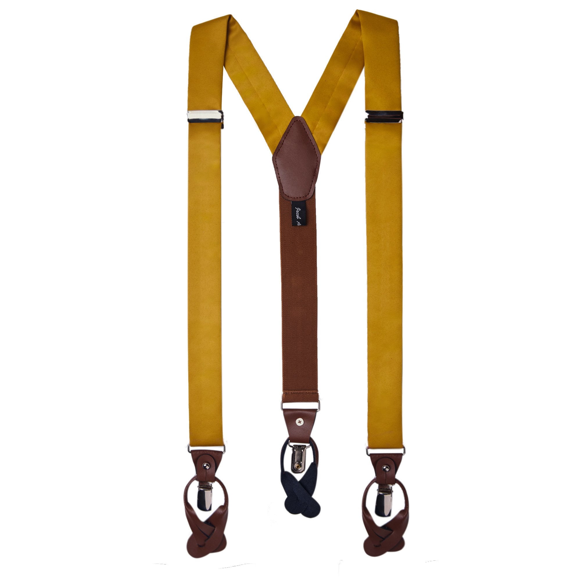 Jacob Alexander Mens Solid Y-Back Suspenders Braces Convertible Leather Ends Clips Gold