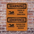 thumbnail image 4 of (2 Pack) Swim At Your Own Risk With Symbol Bilingual OSHA Warning Sign 18 Inch X 24 Inch Plastic Sign, Weather Resistant, UV Protected for Workplace, Business, and Construction Site,, 4 of 8
