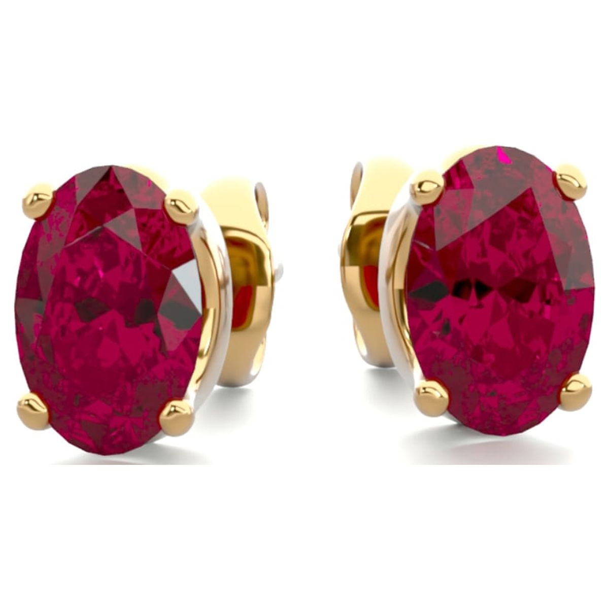SuperJeweler 1 Carat Oval Shape Ruby Stud Earrings in 14K Yellow Gold Over Sterling Silver for Women
