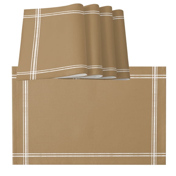 Pure Khaki Placemats for Dinning Table Set of 6, Simple Solid Color Burlap Kitchen Place Mats Waterproof Cloth Table Mats, Indoor Outdoor Placemats Easy Clean Dinner Decor