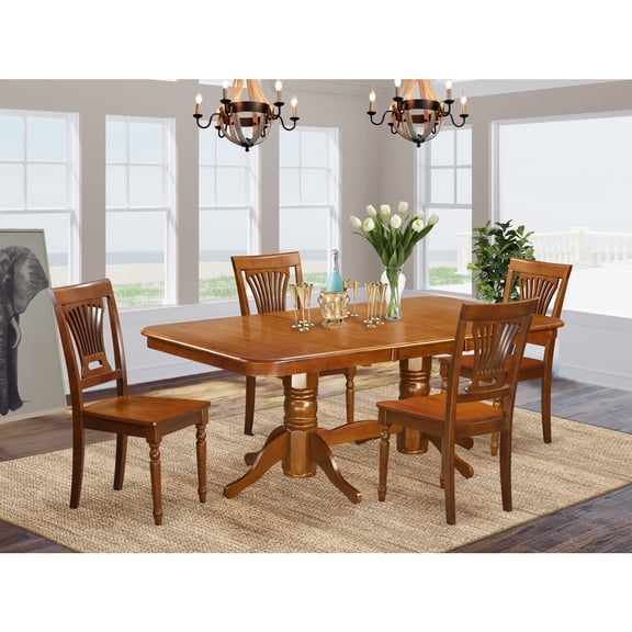 Rustic Dining Table Set 5 Piece - Kitchen Table with Chairs, Extension Leaf, Saddle Brown Finish