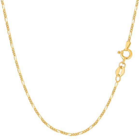 14k Yellow Solid Gold Figaro Chain Necklace, 1.3mm, 20"