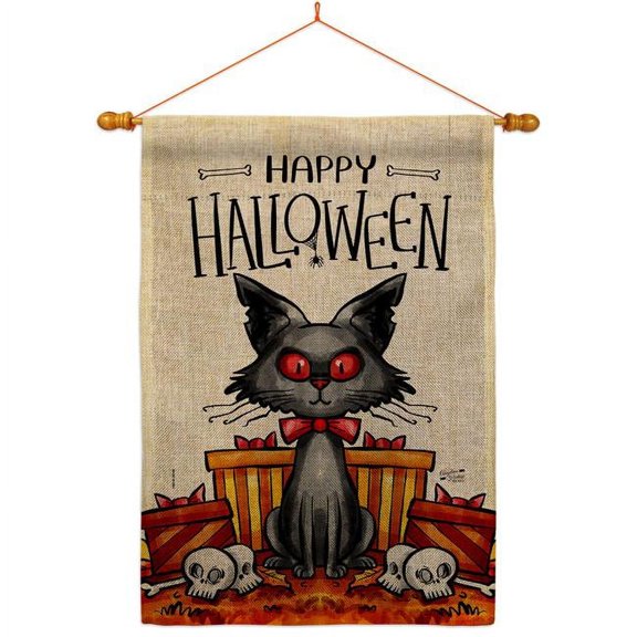 Angeleno Heritage HS130409-DB-03 Kitty O Ween Falltime Halloween 28 x 40 in. Double-Sided Decorative Vertical House Flag Set for Decoration Banner Garden Yard Gift