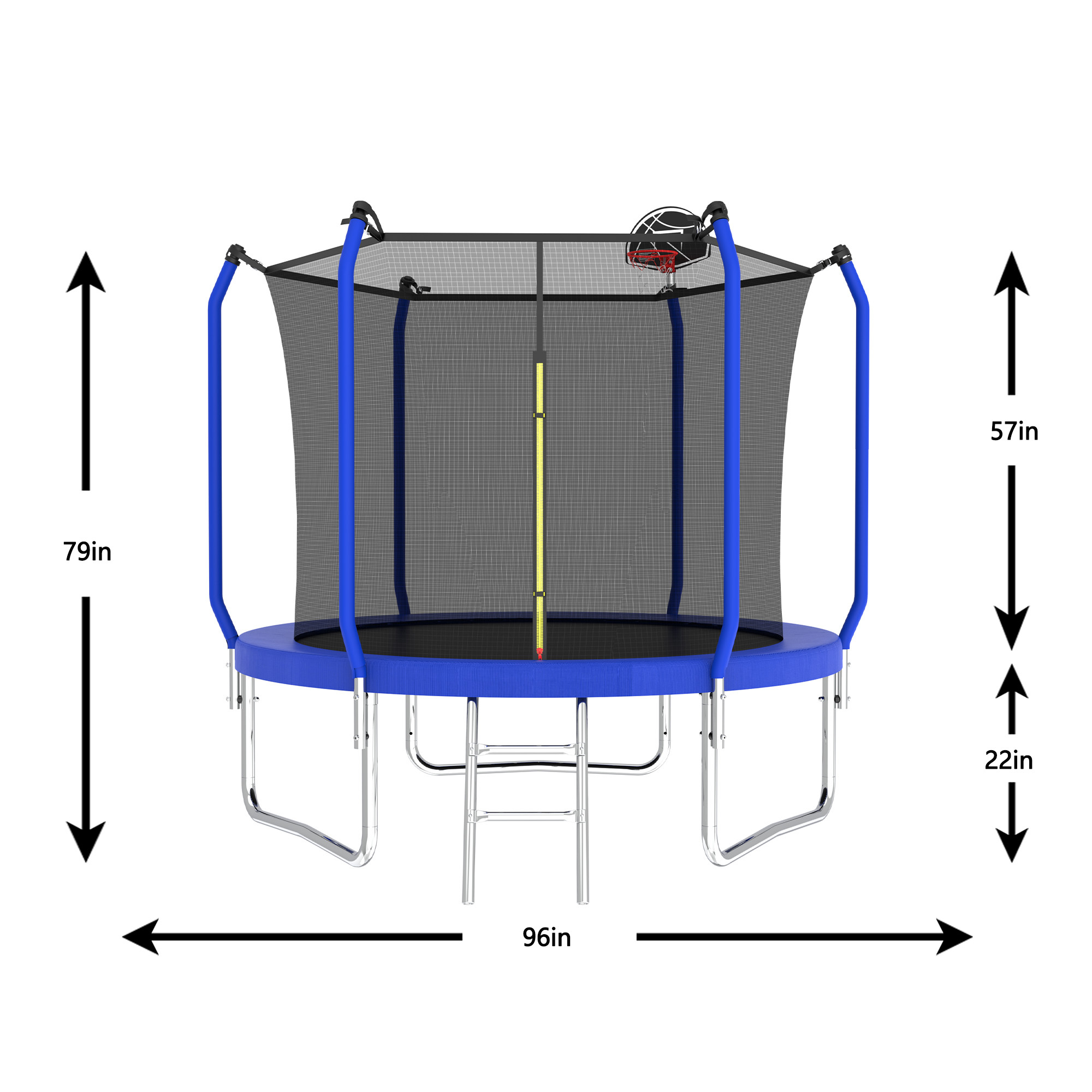 8FT Trampoline with Basketball Hoop,Outdoor Trampoline with Enclosure Net,Blue