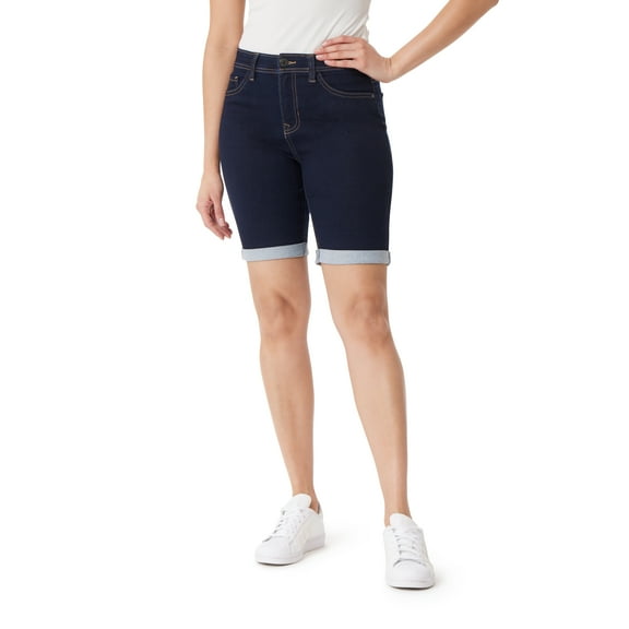 Angels Forever Young Women's 360 Sculpt 9" Mid-Rise Denim Bermuda Shorts