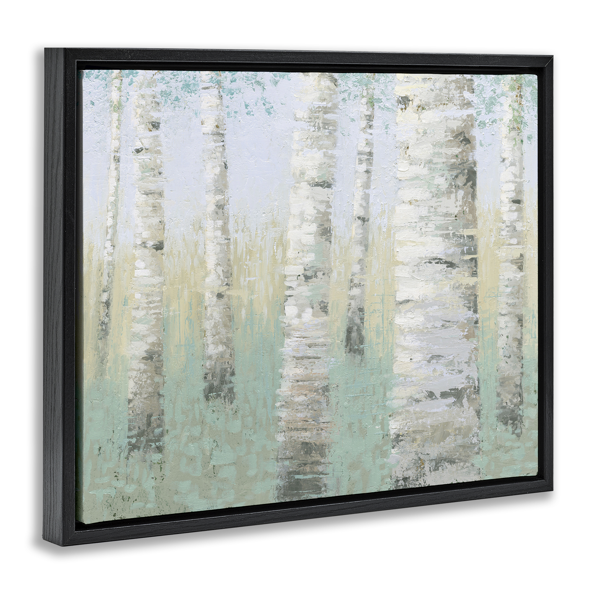 Stupell Industries Blue Birch Forest Landscape & Nature Painting Black Floater Framed Canvas Art Print Wall Art, 21 x 17