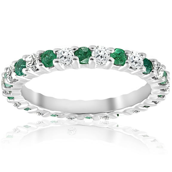 Pompeii 1 1/2ct Emerald Diamond Eternity Ring 14K White Gold (G/H,I1-I2)