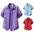 thumbnail image 3 of Shirt for Men Casual Button Down Shirts with Short Sleeve Summer Turn Down Collar Beach Tops Summer Vacation Outfits Purple-1 M, 3 of 4