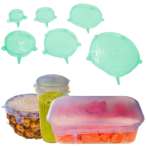 BPPEG Stretch Lids Silicone Food Storage Container Lids - Reusable Premium 6-Pack - Leak-Proof & Eco-Friendly Covers for Fresh Food Storage in Plastic Containers,Jars,Bins,Cups & Mason Bowls - Green