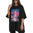 thumbnail image 4 of Plus Size Shirt for Women Black Tops for Women Short Sleeves Shirt for Women Vintage Landscape T Shirt Crewneck Shirt for Women XL, 4 of 5