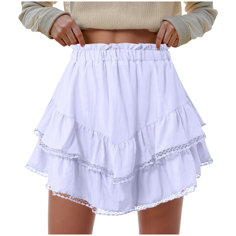 vigerkar Women's High Waist Ruffle Mini Skirt Lace Trim Flowy Boho