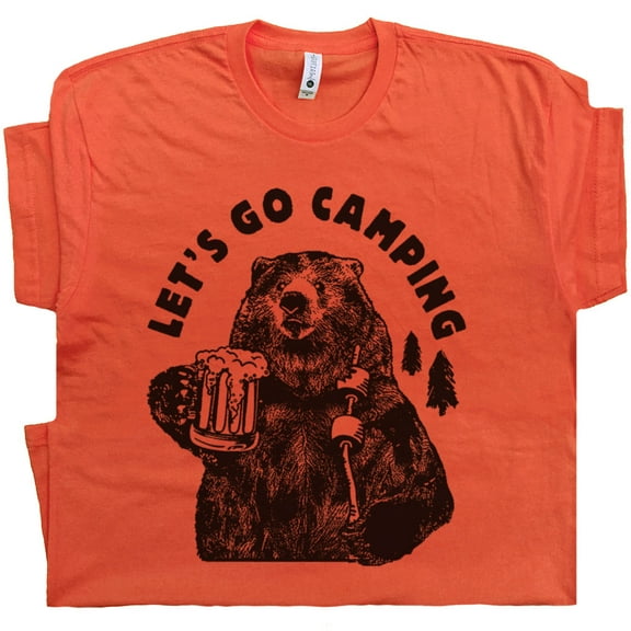 Let's Go Camping T Shirt Funny Bear Camper Shirts for Mens Womens Cool Saying Adventure Retro Vintage National Park Graphic Tee