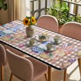 thumbnail image 3 of Bunny Gnomes Easter Table Cloths for 3 Foot Rectangle Tables, Eggs Brown Checkered Farmhouse Patio Waterproof Elastic Fitted Tablecloths, Washable Rectangular Table Cover for Camping, 3 of 8