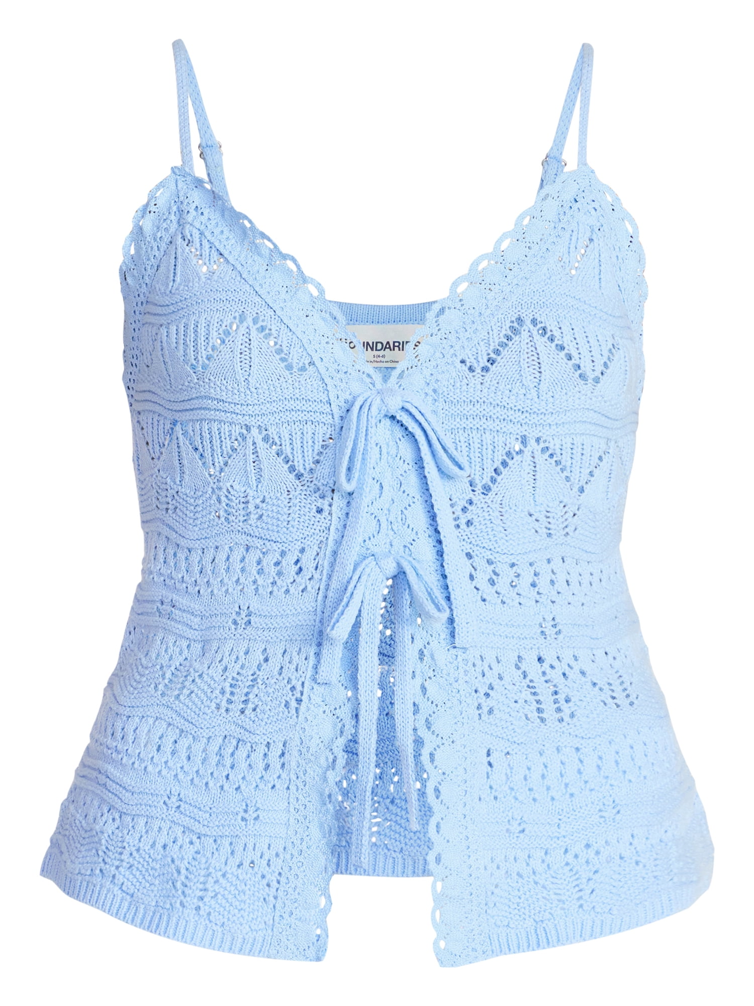 No Boundaries Tie Front Pointelle Cami, Women’s XXS-XXL