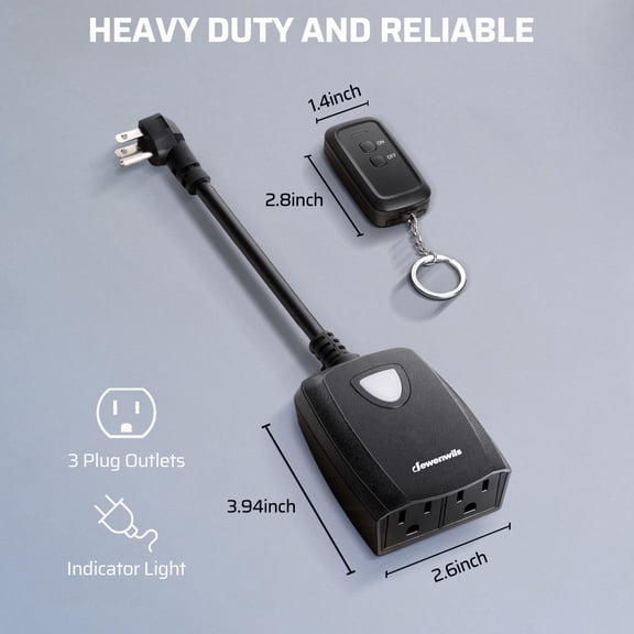 DEWENWILS Outdoor Remote Control Outlet Switch, for Christmas Wireless Electrical Plug in Light Switch