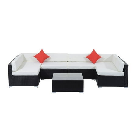 Orren Ellis Mazie 7 Piece Rattan Sectional Seating Group with Cushions (Incomplete, Box 3 of 3) 