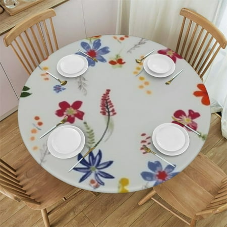 

Tllo0ord Round Table Covers Tables Indoor Outdoor Fitted Tablecloth with Elastic Edge Waterproof Wipeable Table Cloth Stars Flowers White Table Cover for Camping 38-42