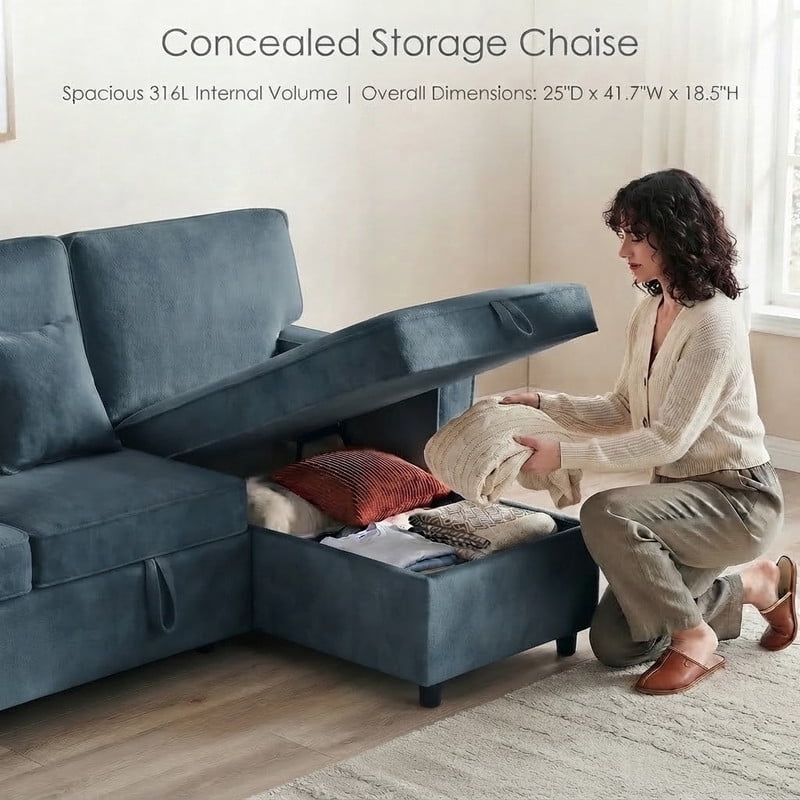 89" L-Shaped Sectional Sleeper Sofa, 3-Seater Pull-Out Couch with Flip-Down Center Console, Cup Holders, Charging Ports & Storage, Chenille Convertible Sofa Bed for Living Room, Apartment & Office