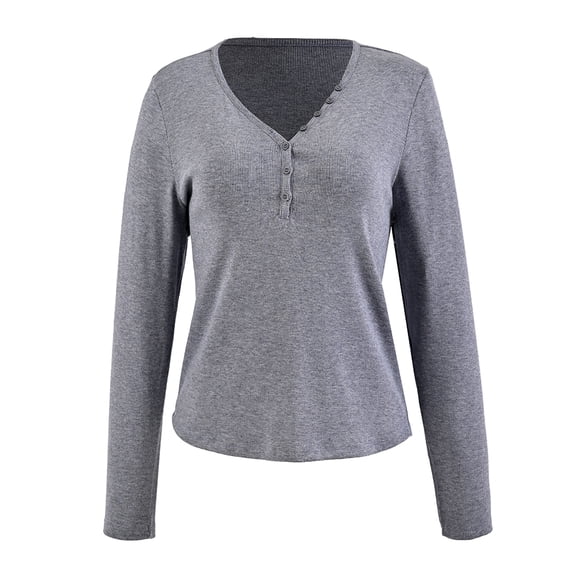 Playera George para Mujer, Henley Manga Larga Azul Marino Talla M