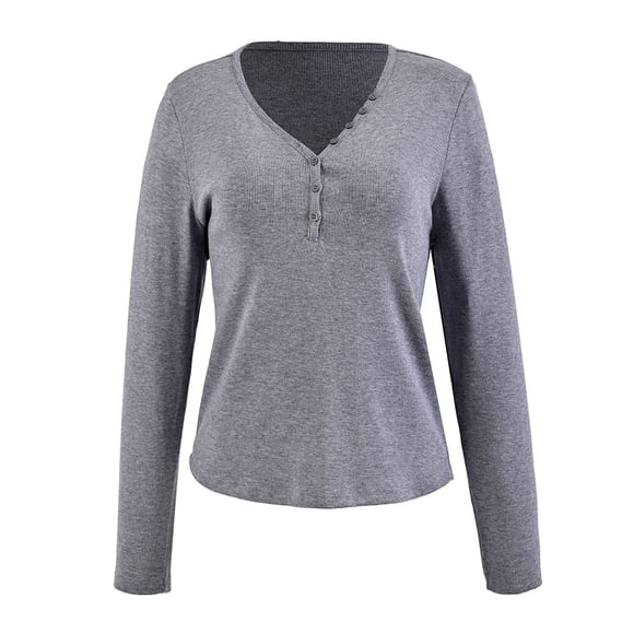 Playera George para Mujer, Henley Manga Larga Azul Marino Talla M