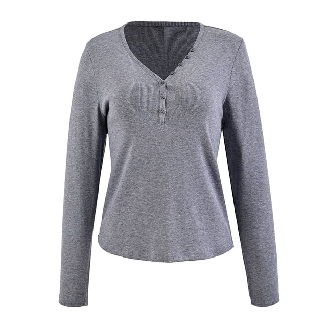 Playera George para Mujer, Henley Manga Larga Azul Marino Talla M