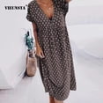 thumbnail image 2 of Printed Short Sleeve Dress Fashion Loose Mid-Length Dress Elegant V-Neck Home Wear Dresses Women's Casual Street Summer VestidoL Gao Jinjia LED, 2 of 2