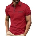 thumbnail image 5 of Sakmal Polo Shirts Men Short Sleeve Beach Vacation Button Down Tshirts Red Solid Dressy Casual Shirts for Men L, 5 of 5