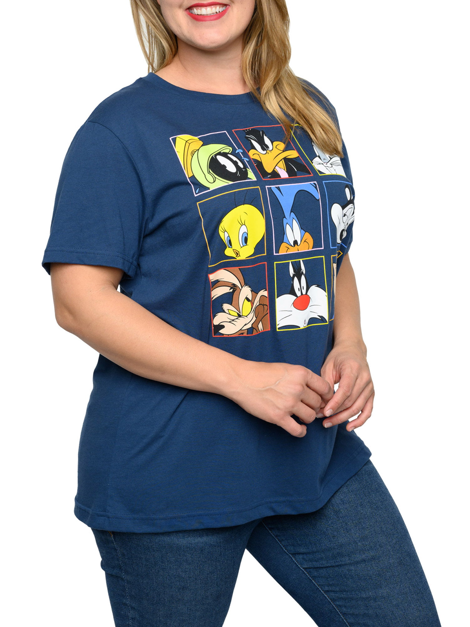 Bugs Tunes Blue Tweety T-Shirt Sylvester Looney Bunny Daffy Size Women\'s Plus