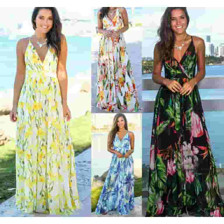 最新 Women's Boho Summer Sleeve Short Neck V Print Floral Casual Clothing